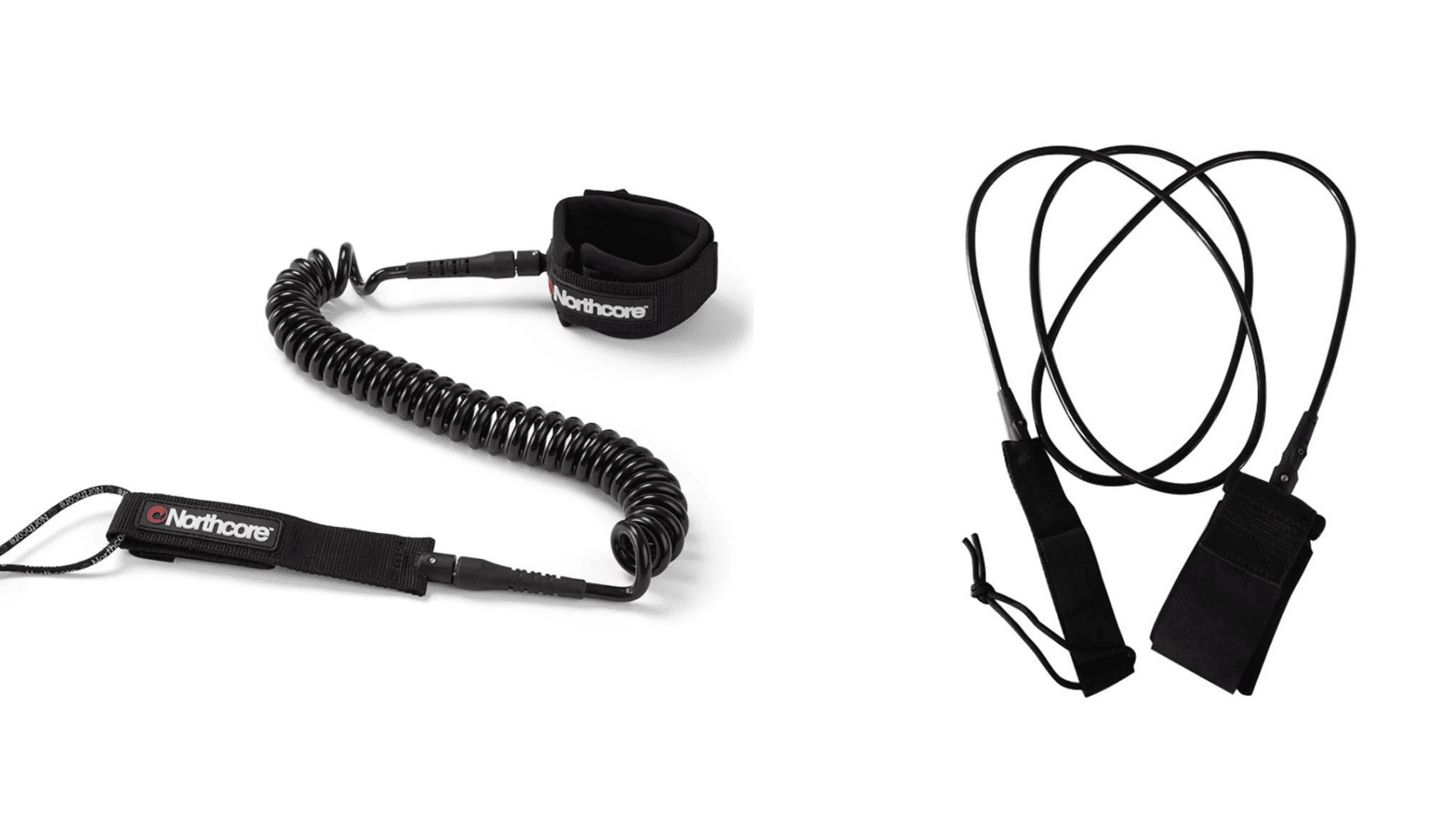 coiled and straight SUP leashes