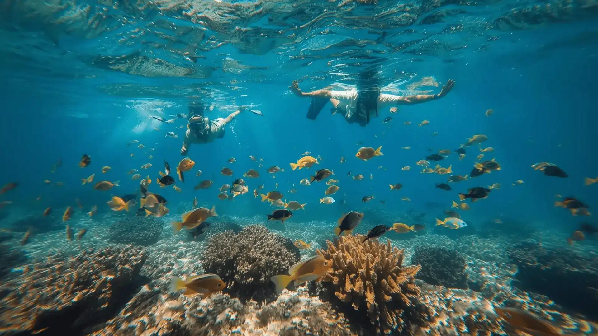 A person swims in the ocean, exploring vibrant coral reefs, highlighting the beauty of Barbados snorkeling spots