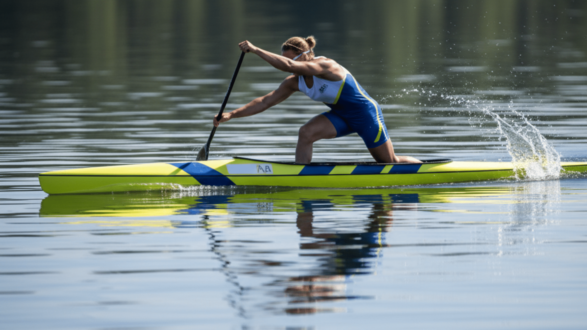 Narrow racing canoe built for speed and competition, with a sleek, lightweight design for skilled paddlers.