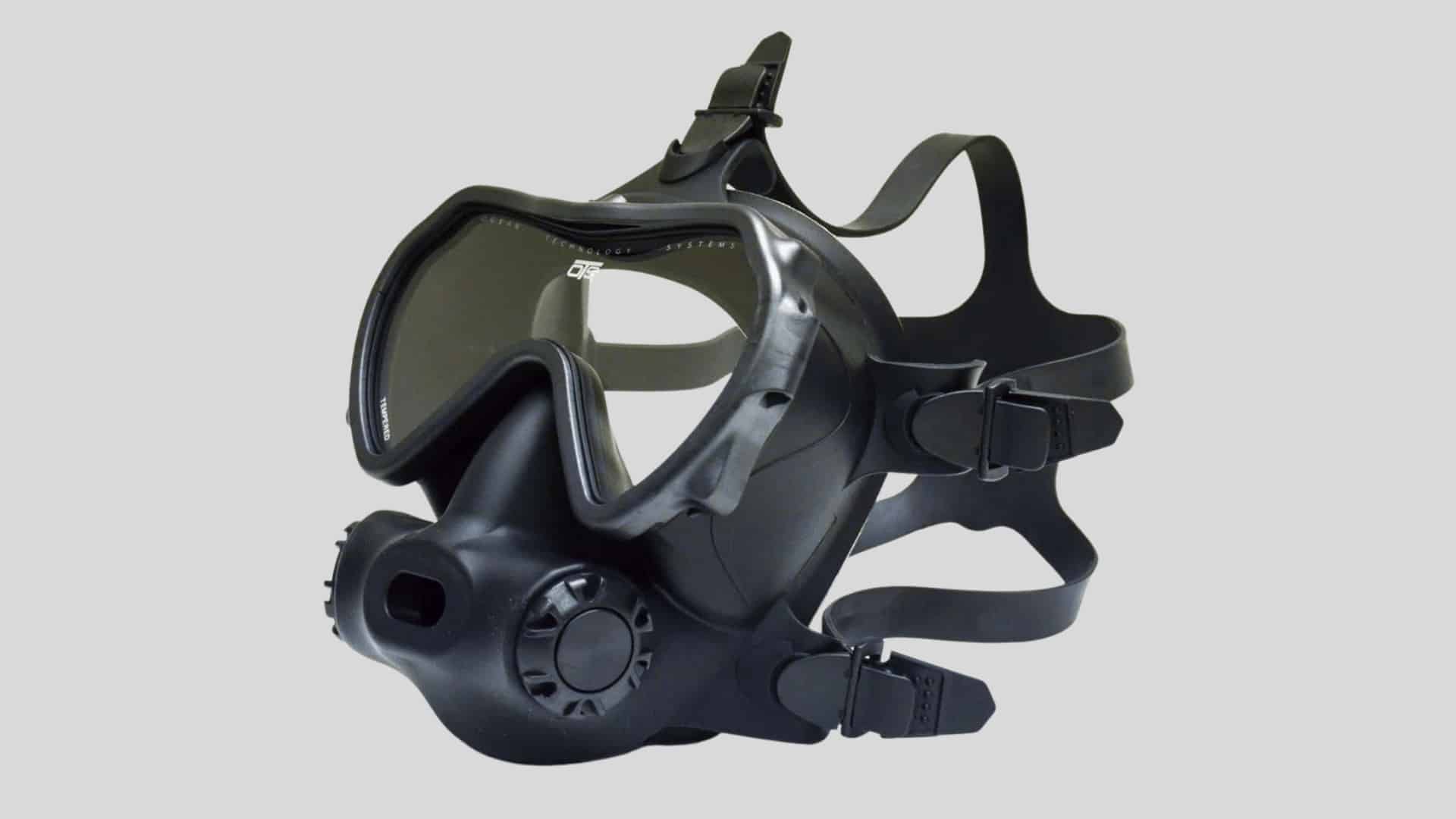 OTS Spectrum full face scuba mask with coated tempered glass lens and hypoallergenic silicone skirt in black