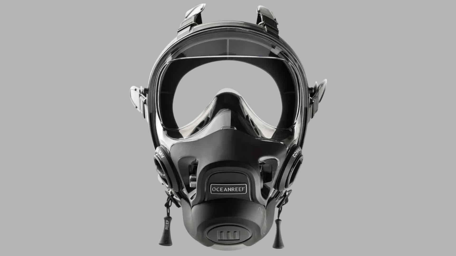 Ocean Reef Neptune III full face scuba mask with panoramic polycarbonate visor and integrated second stage regulator