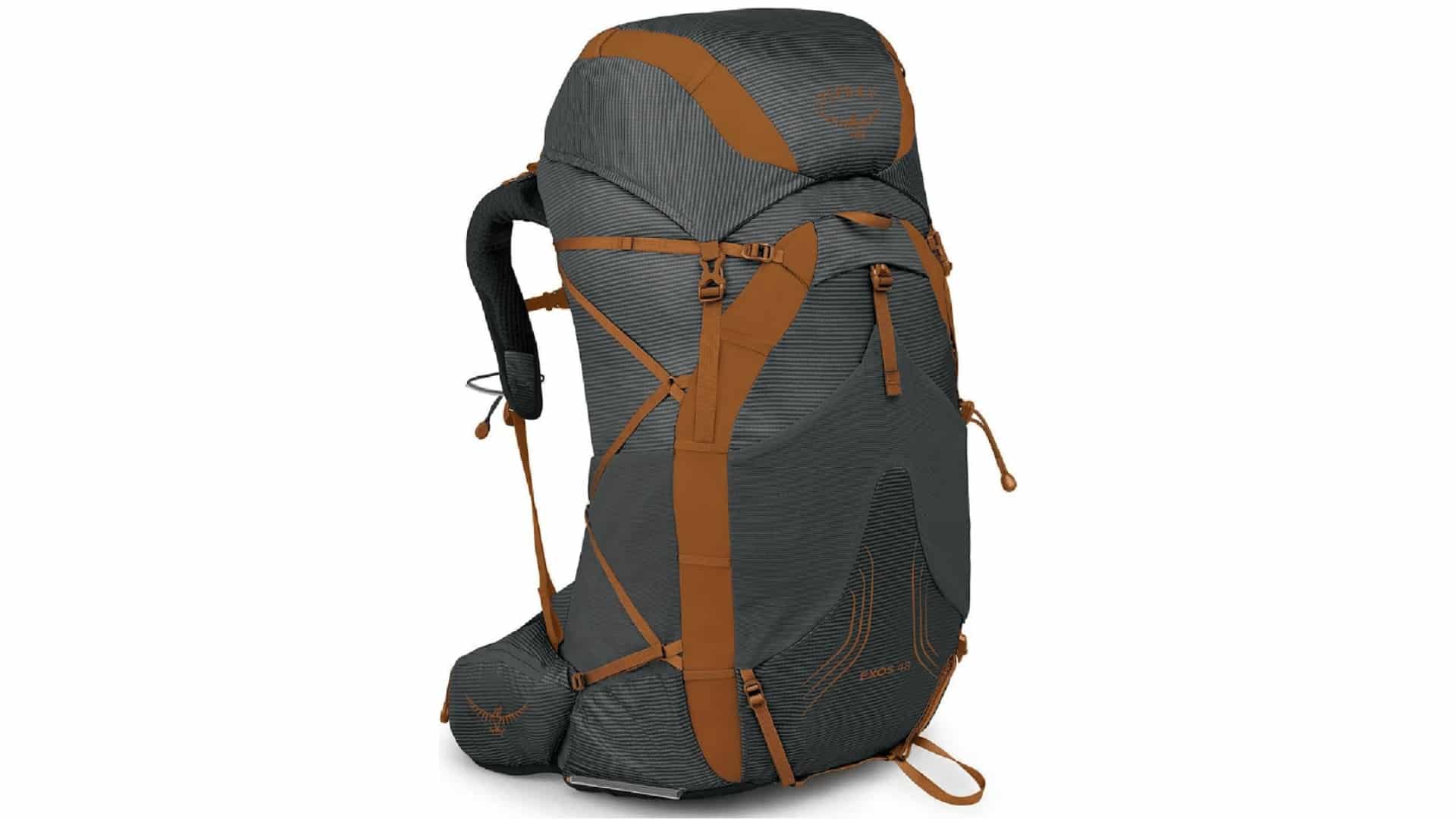 Osprey Exos 48 lightweight backpacking backpack with AirSpeed mesh back panel and stretch pockets for multi-day hiking trips.