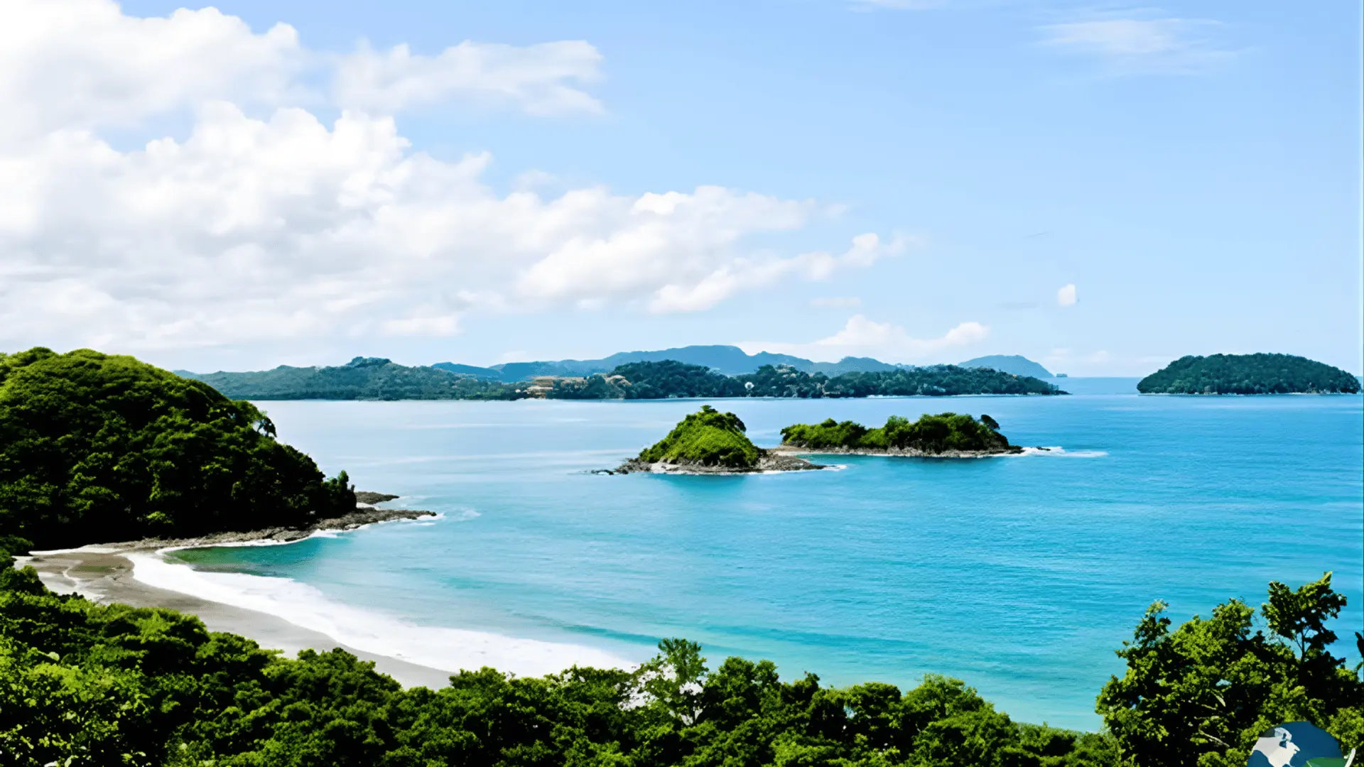 A scenic view of Tamarindo beach featuring white sand and clear blue water, ideal for beginner surfers.