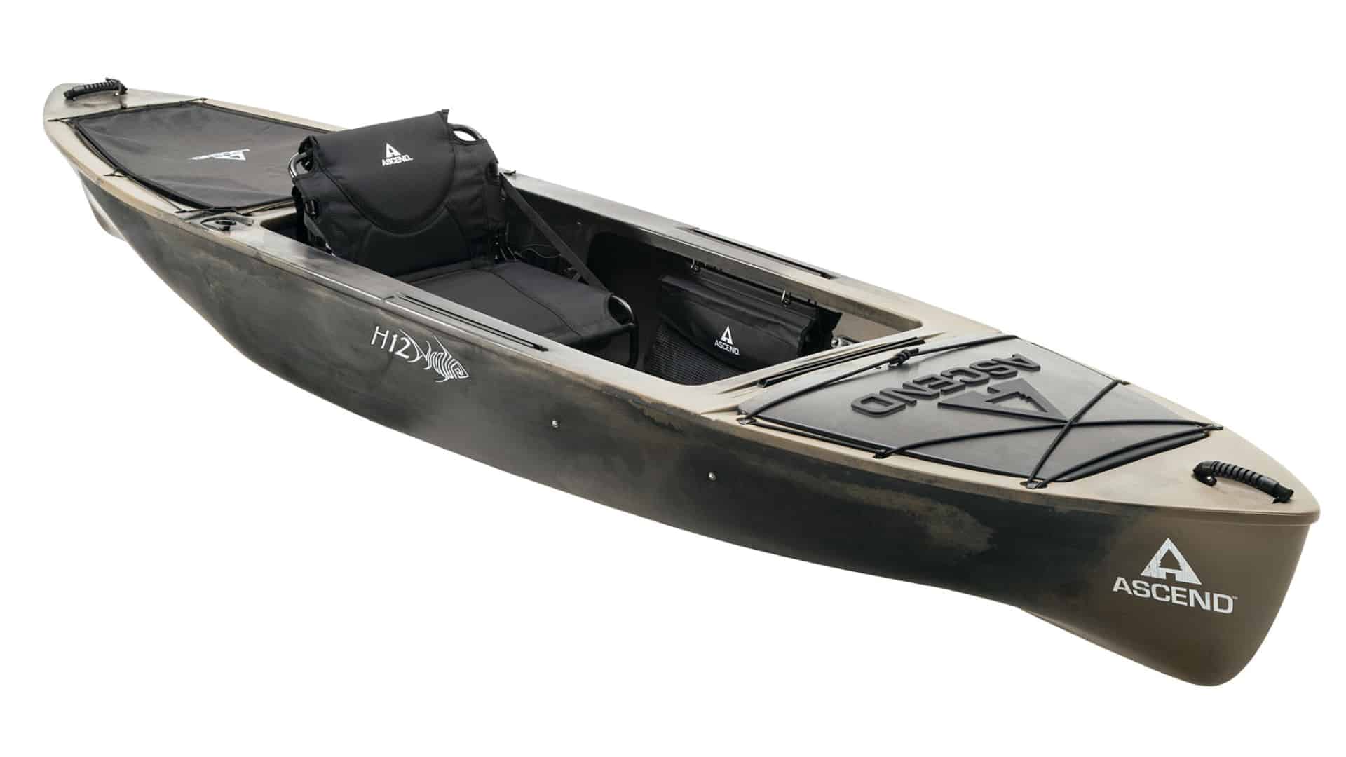 Ascend H12 hybrid sit-in kayak in camo finish shown on a plain light background