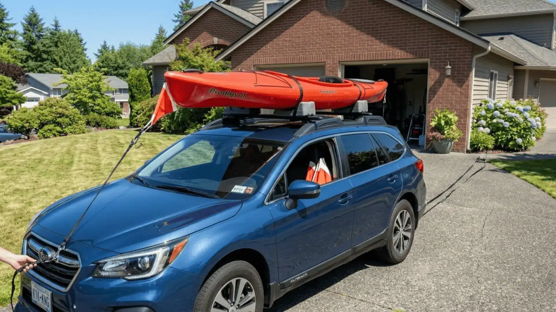 Attaching-Bow-And-Stern-Lines-To-Kayak-On-Roof-Rack