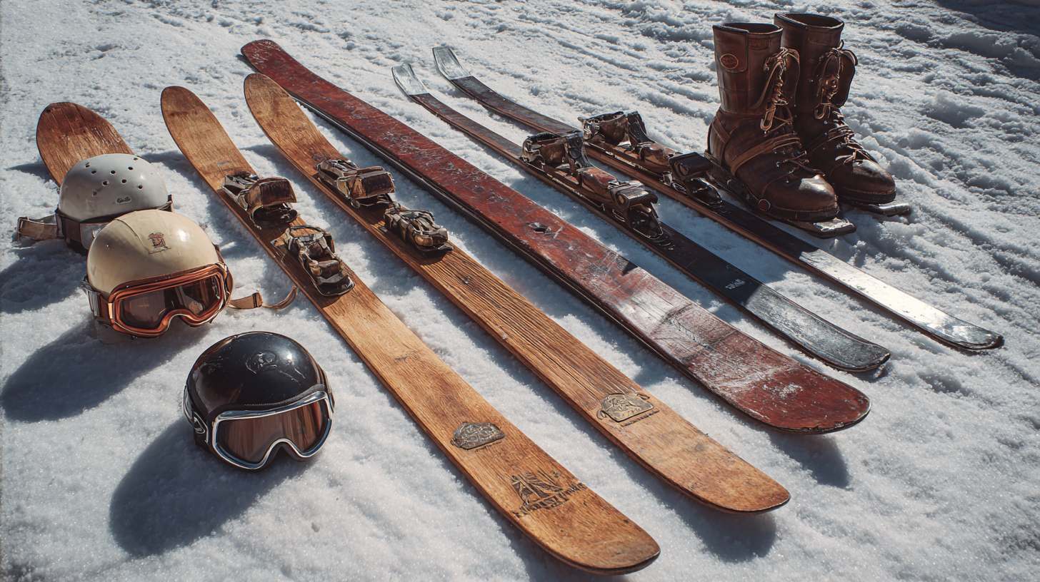 Evolution of skiing equipment from wooden skis to modern gear