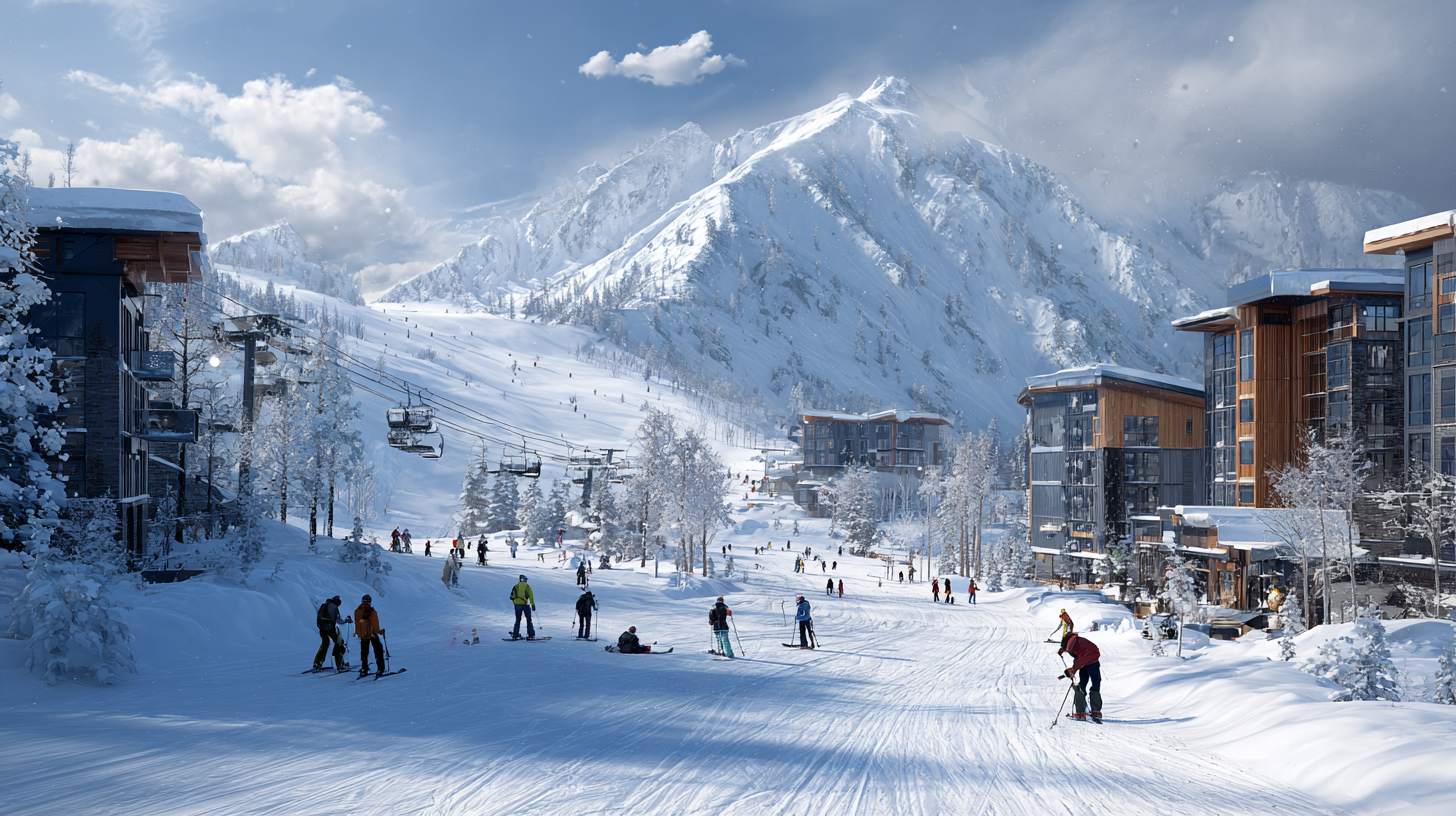 Modern skiing in global resorts with advanced equipment and slopes