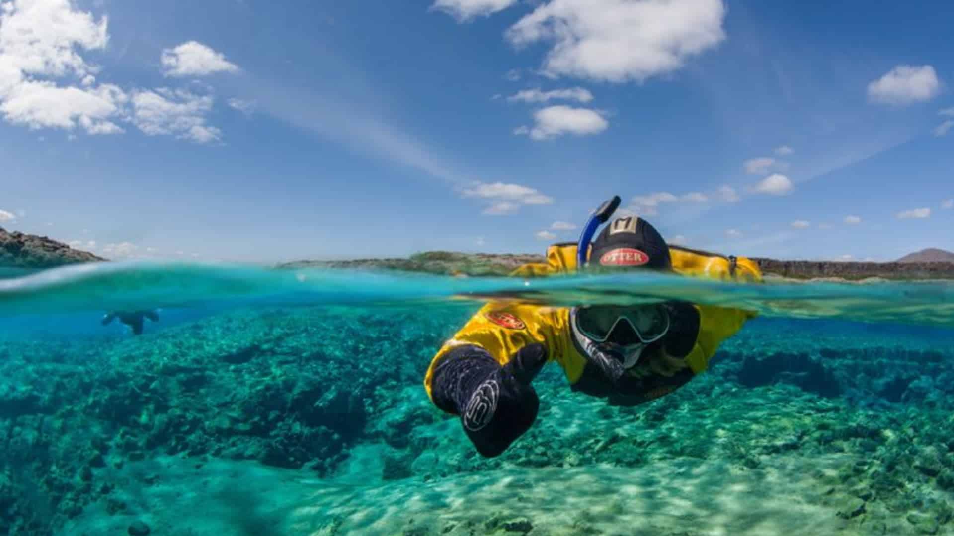 snorkelling in Silfra, Iceland