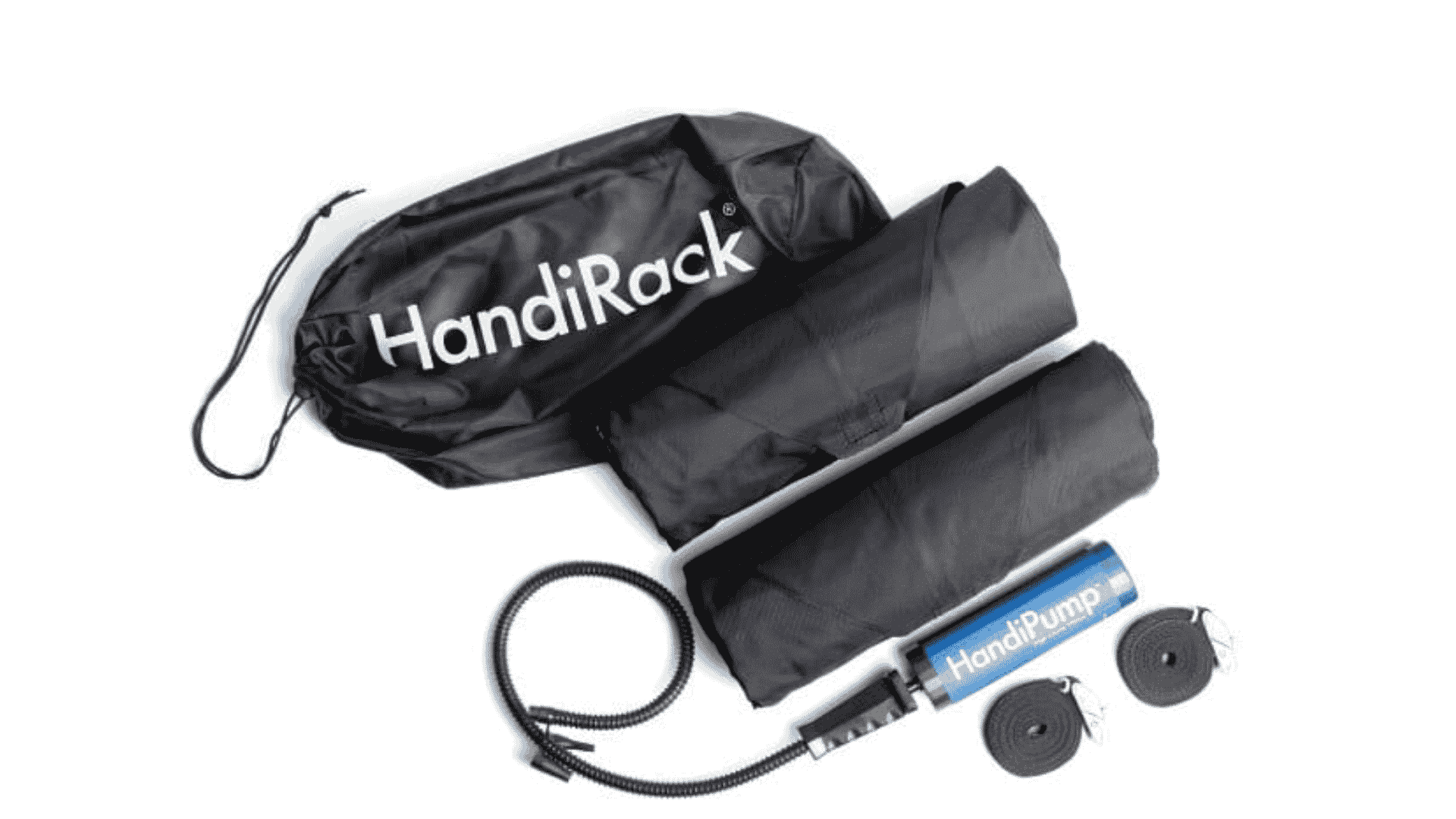HandiRack universal inflatable roof rack system with pump, straps, and no-crossbar setup for easy transport