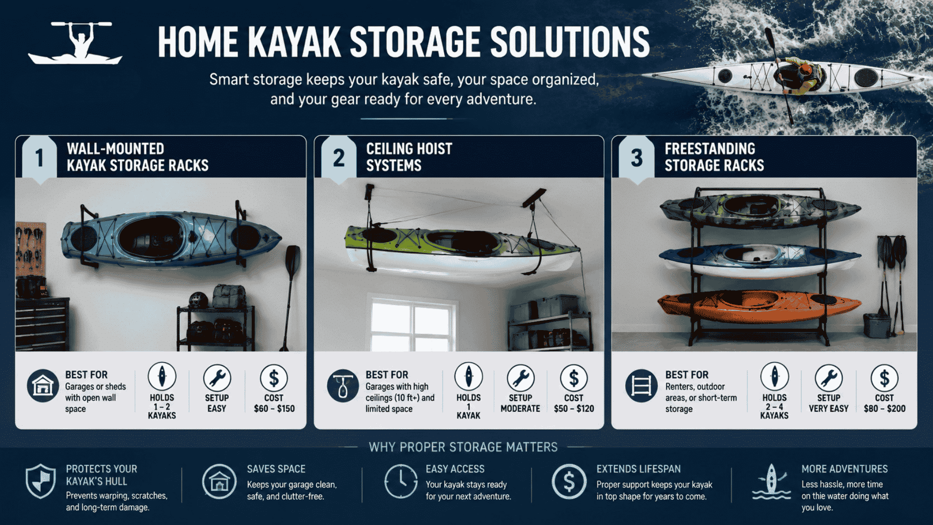 Home kayak storage solutions