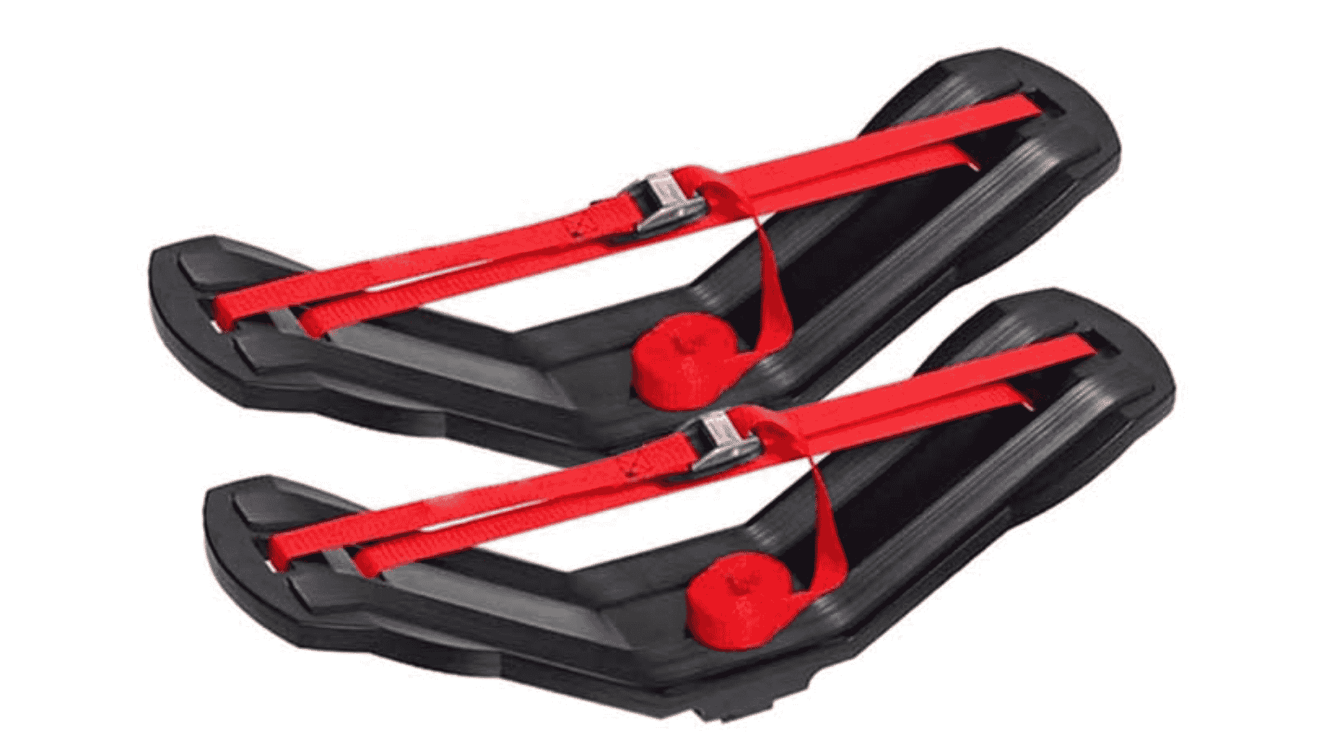 Malone SeaWing kayak carrier with red straps and padded saddles for secure all-around roof transport