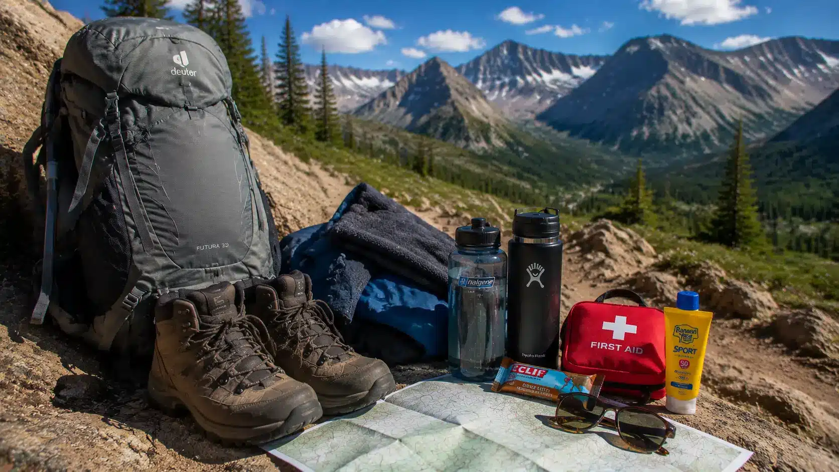 Realistic Colorado hiking gear including boots