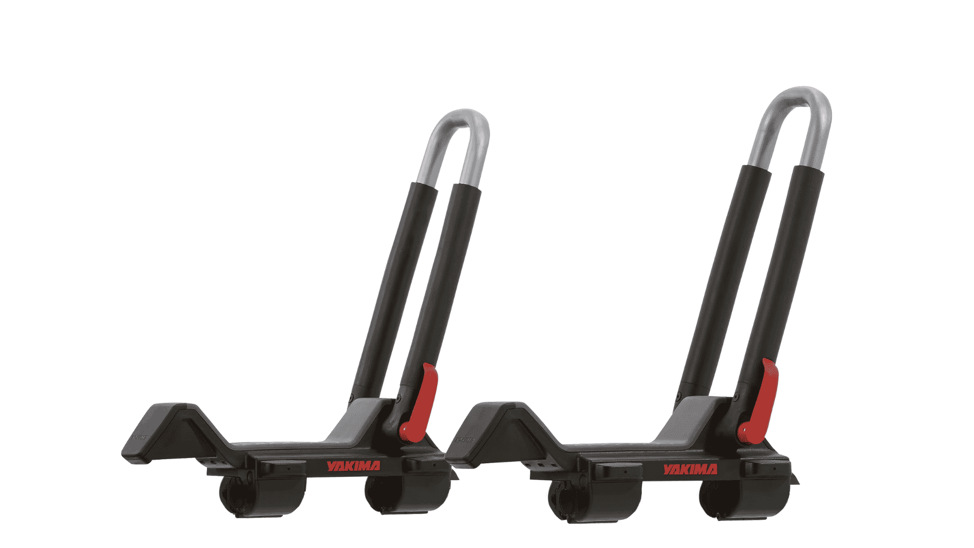 Yakima rooftop-mounted kayak rack with adjustable arms and secure mounts for versatile transport