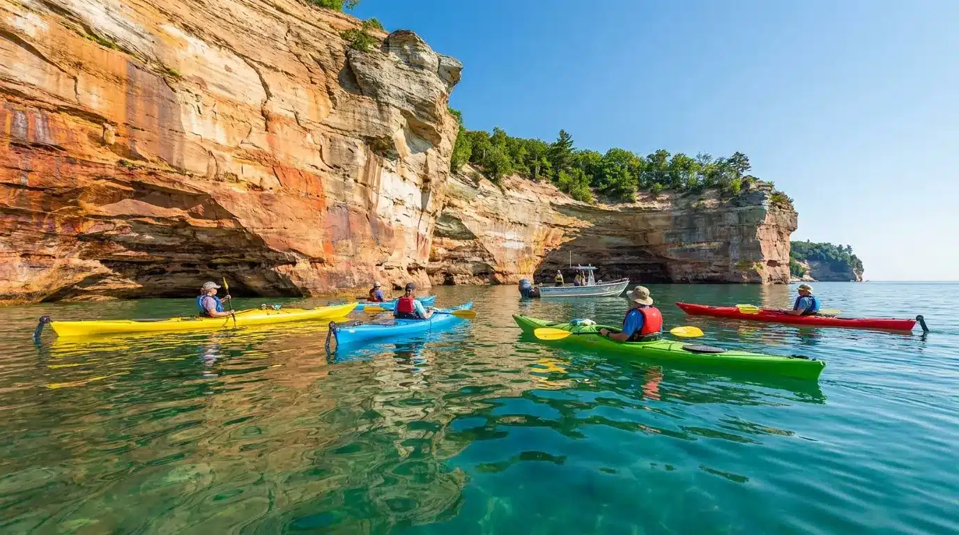 Beginner kayak tour near Pictured Rocks cliffs