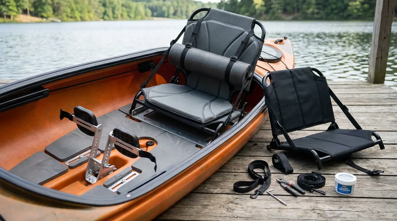DIY kayak seat upgrades shown with foam padding