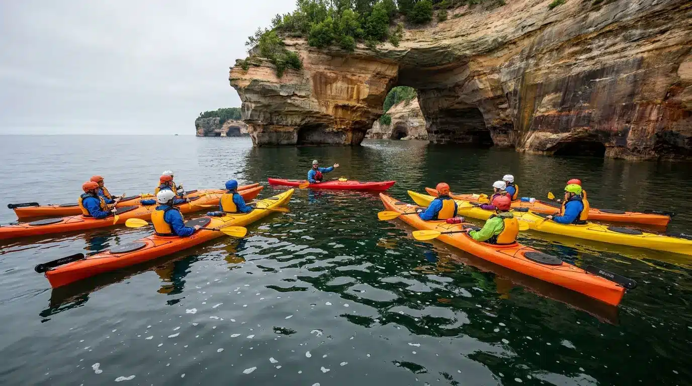 Guided kayak tour at Pictured Rocks National Lakeshore