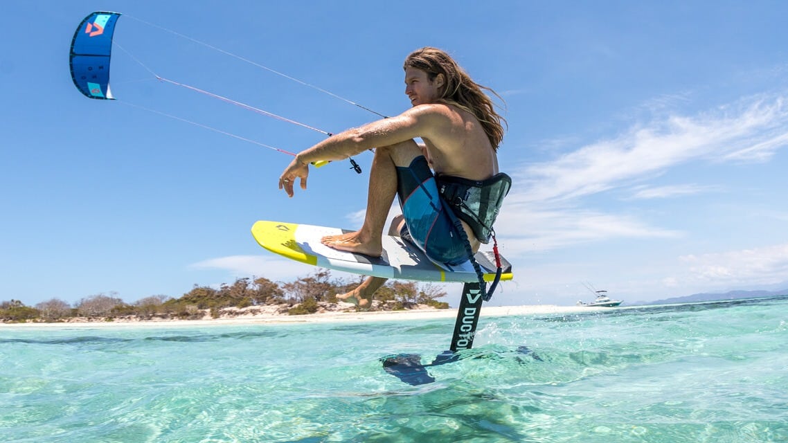 kite foil board with kite on water