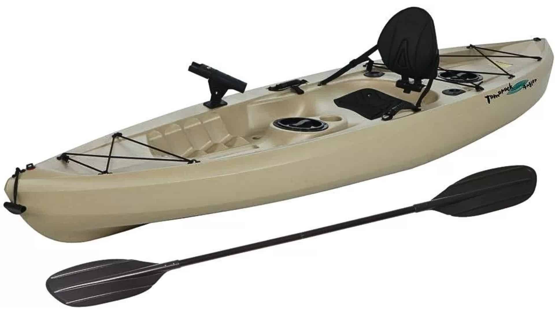 Lifetime Tamarack Angler 100 fishing kayak with paddle and rod holders for calm water angling