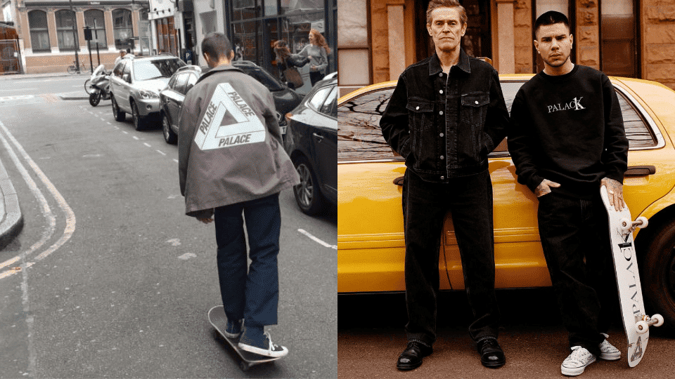 Skateboarders wearing Palace street wear