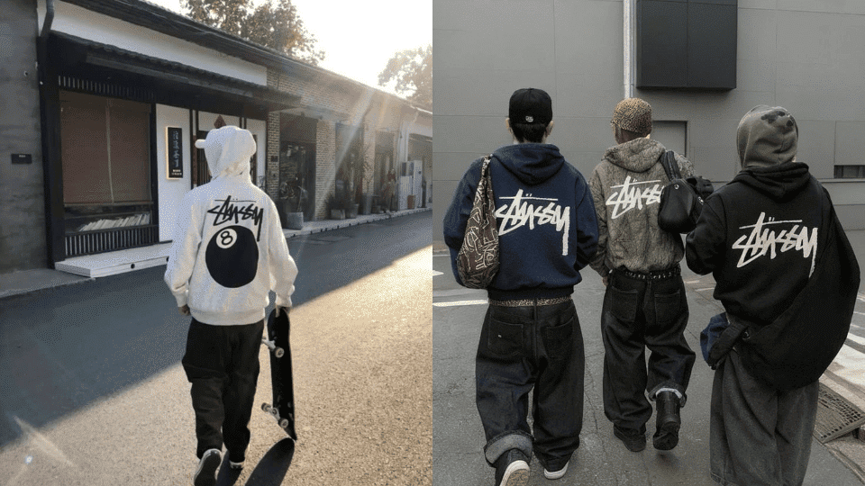 Skateboarders wearing Stussy street wear