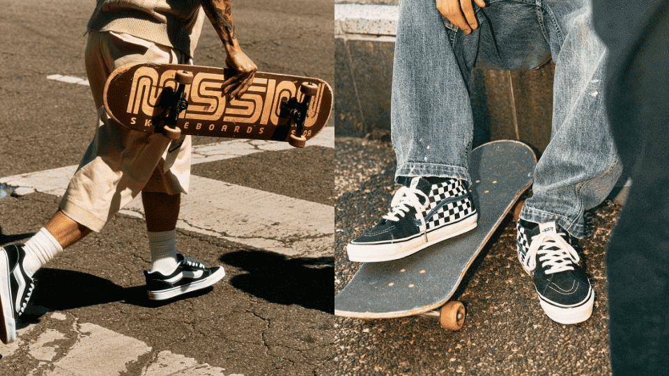Skateboarders wearing Vans skate shoes