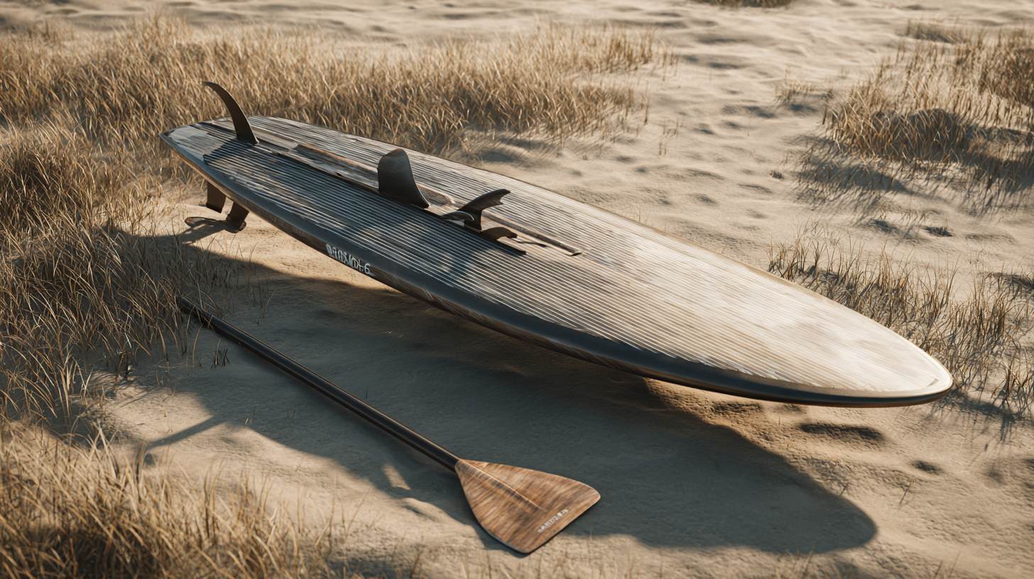SUP foil board with paddle on beach