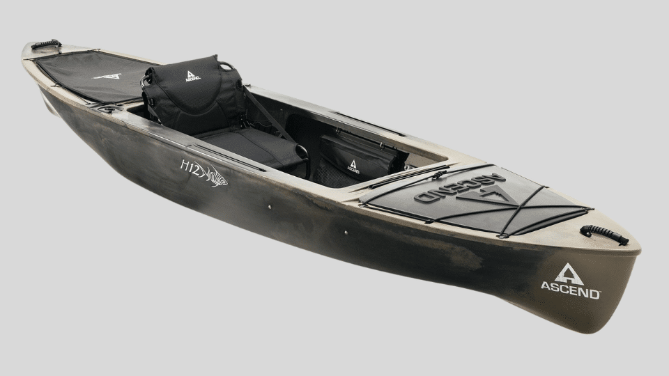 Ascend H12 sit-on-top kayak with flat deck and adjustable seat.