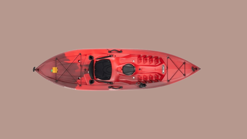 Lifetime Tamarack Angler 100 sit-on-top kayak with rod holders and carry handles.