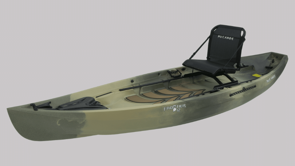 NuCanoe Frontier 12 dark green open canoe-style kayak with 360° seating.