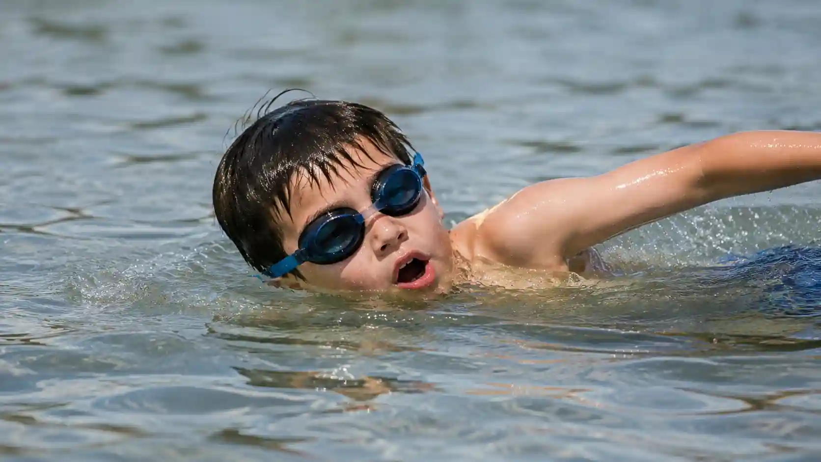A kid swimming
