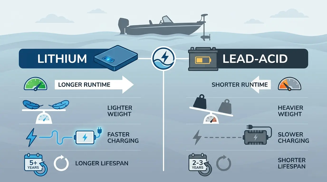 comparing the key benefits of lithium and lead-acid trolling motor batteries