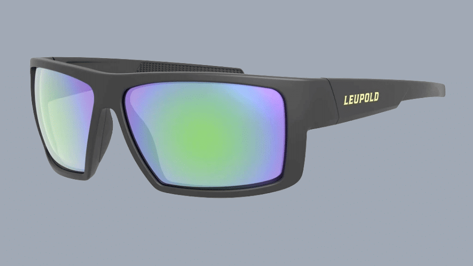 Leupold Switchback polarized fishing sunglasses with ballistic rated lenses on a plain background