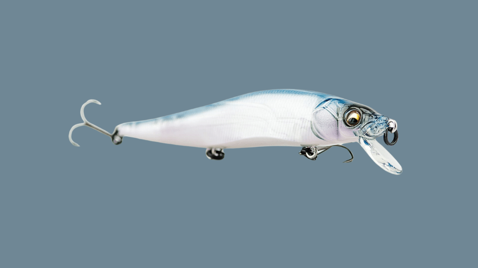 Megabass Vision 110 jerkbait with realistic baitfish shape on a plain background