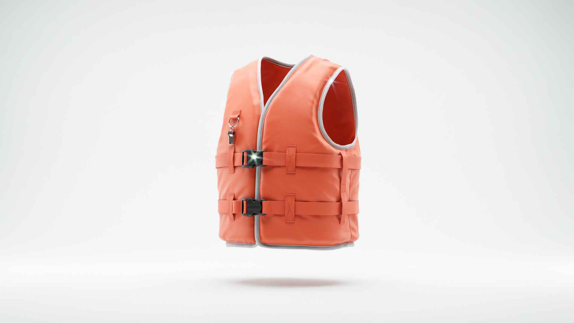 Orange nearshore life vest isolated on white background
