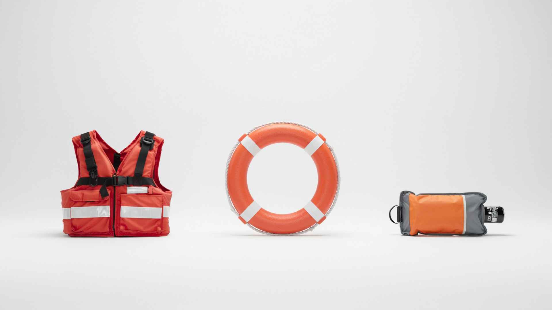 Safety gear life vests on clean white background