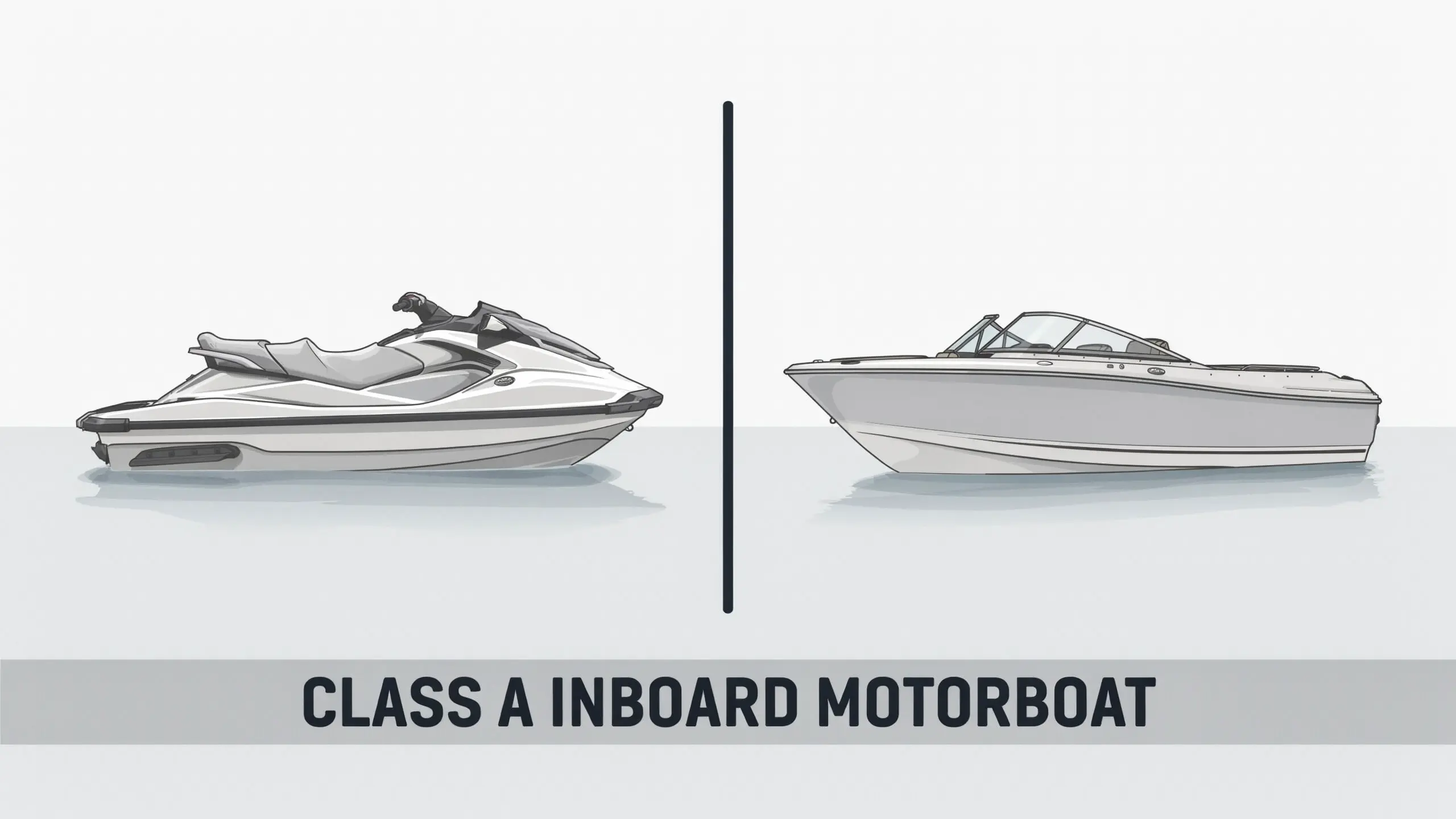 Side by side comparison of two class A inboard motorboats on white background with sleek modern design layout view.