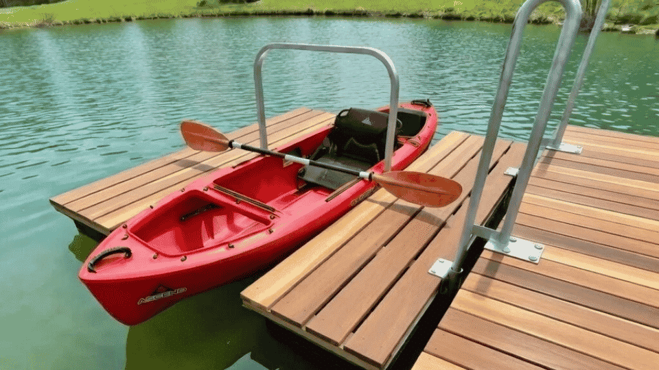 American Muscle Docks Mr. Launcher kayak launch system mounted on a residential dock for frequent paddling use.