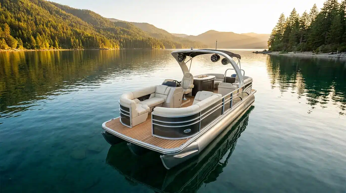 Best pontoon boat cruising on a calm lake