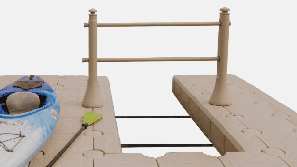 Candock Kayak Launch Modular Cubes Floating modular cube dock with kayak launch opening and support rails for paddlers.