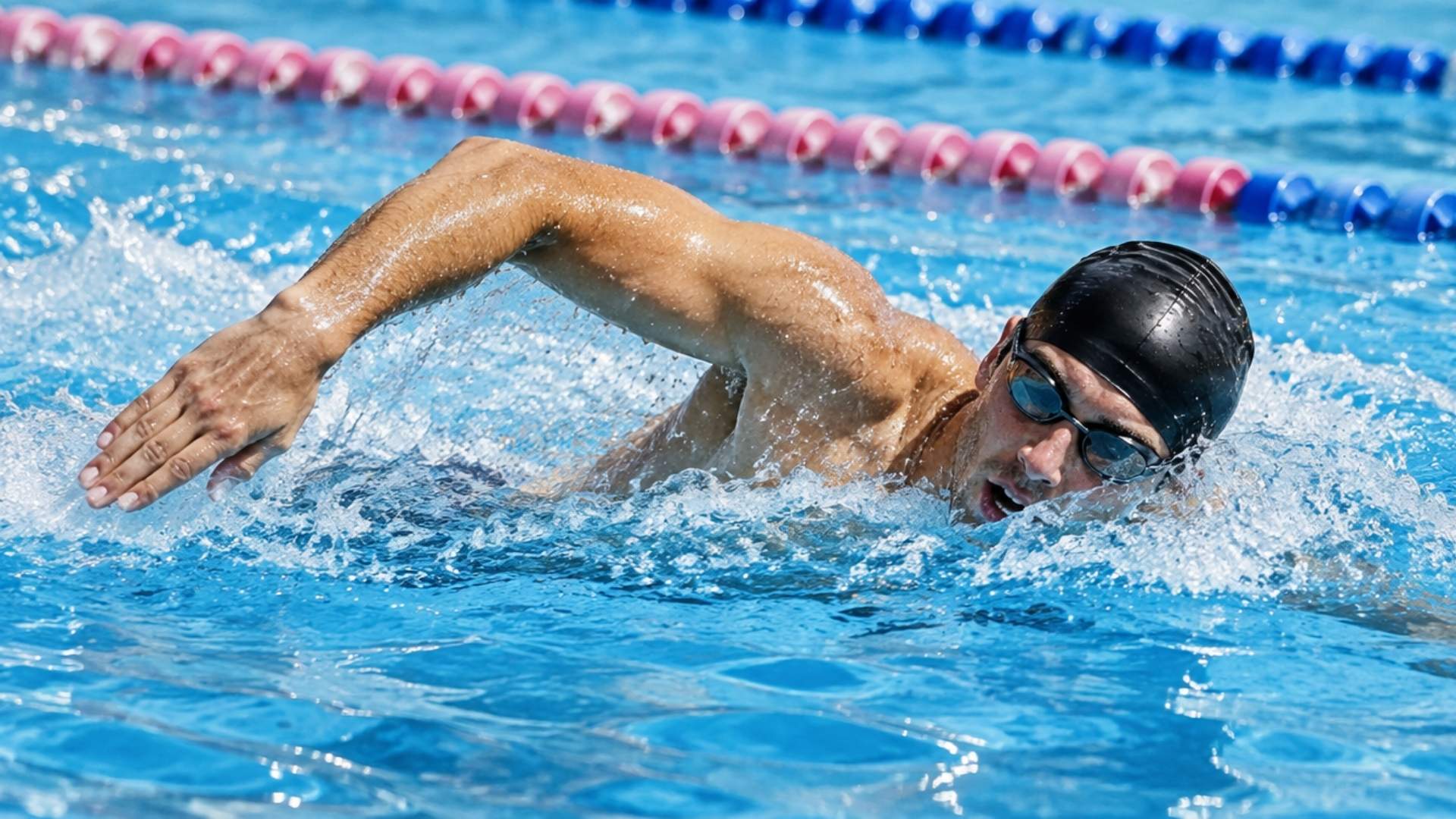 male swimmer performing the front crawl stroke in a pool