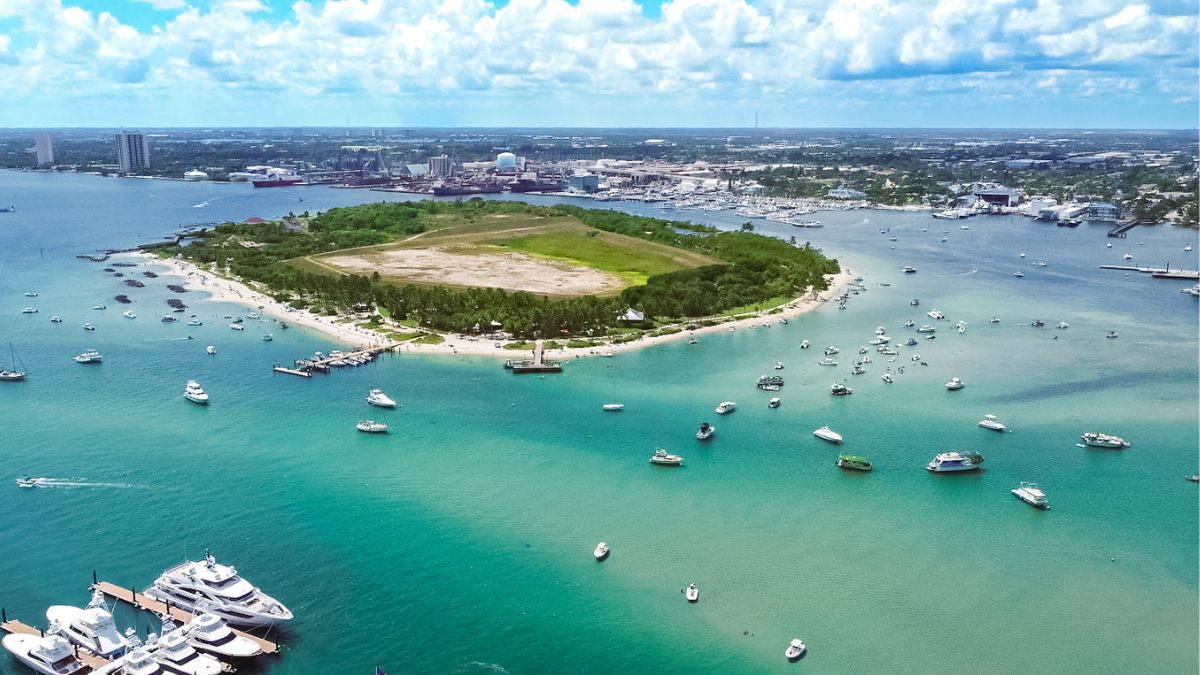 Peanut Island in West Palm Beach surrounded by clear water, boats, and snorkeling areas near the island